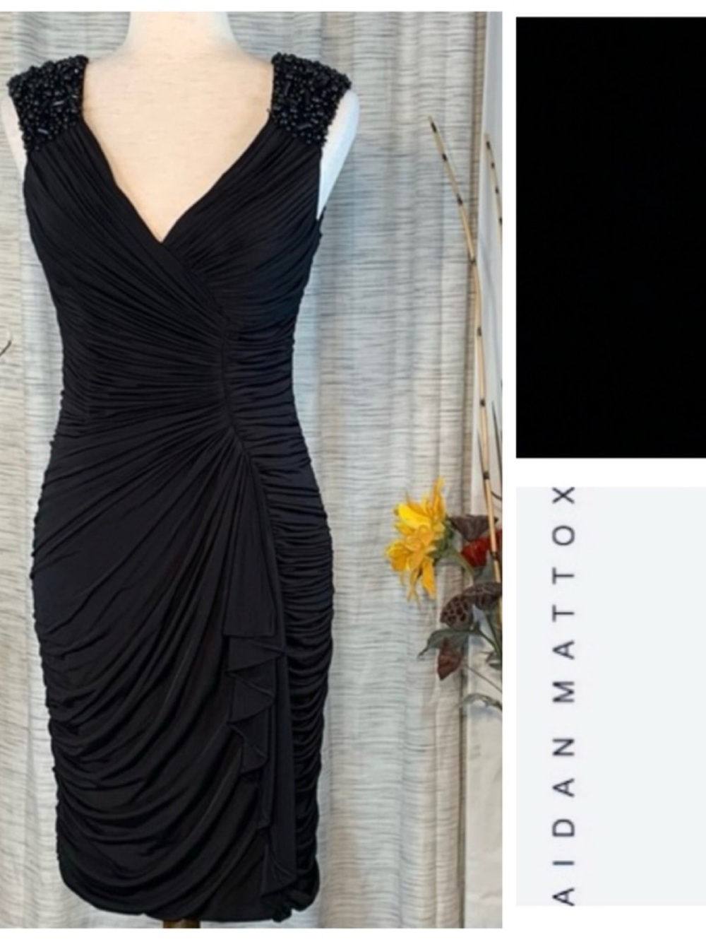 Aidan Mattox black sleeveless body-con party dress.
